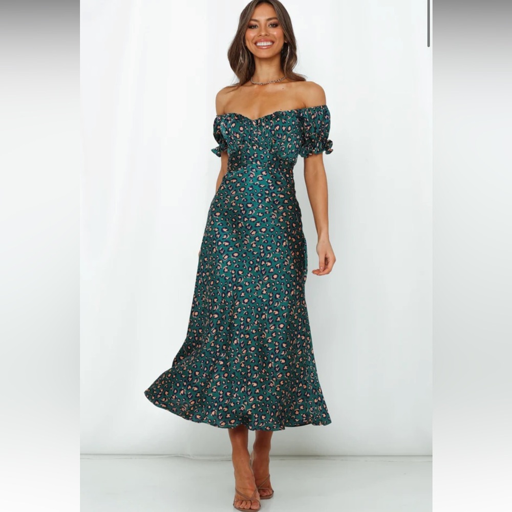 Hello Molly SPICED GINGER MEDLEY MAXI DRESS GREEN LEOPARD